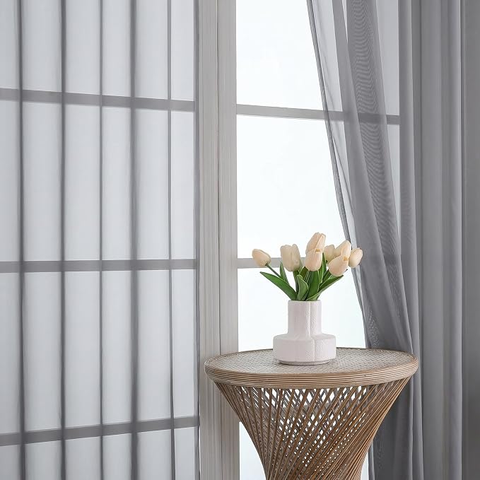 Charcoal Grey Sheer Curtains 120 Inches Long 2 Panels Set, 59 Inch Extra Wide - Image 3