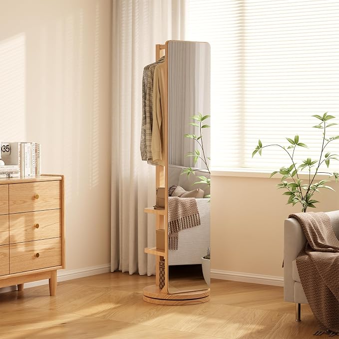 WoodsWhisper Full Length Mirror Coat Rack Solid Wood Floor Mirror 70"x16" Full - Image 9