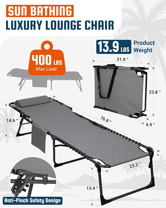 KingCamp Lounge Chair Outdoor, 400LBS Tanning Chairs - Image 2