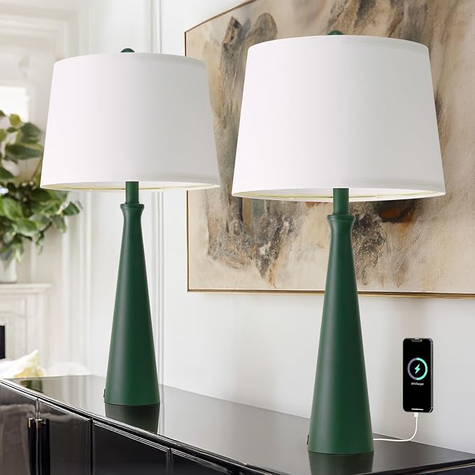 Oneach 25.75" Green Table Lamp Set of 2, Bedside Lamps - Image 2