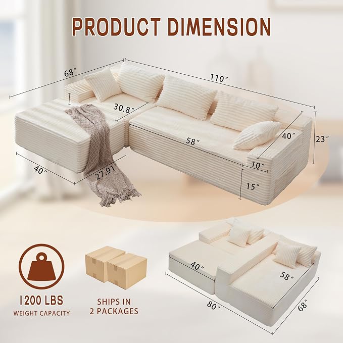 Korser 110" L-Shaped Modular Sectional Sofa - Image 3