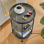 Dulcii Round Side Table with Charging Station, End Table with 3 Shelves - Image 8