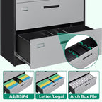 Letaya File Cabinet with Lock-Lateral 3 Drawer Metal Filing - Image 9