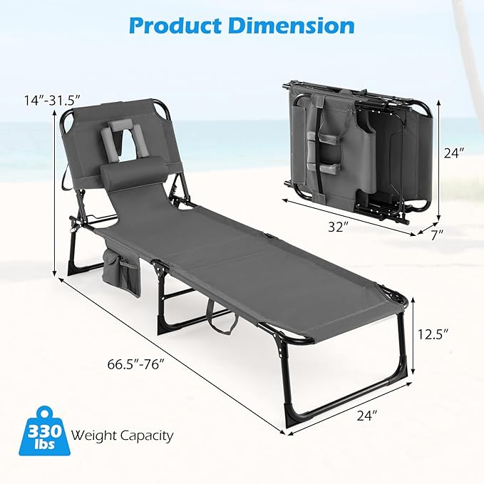 Goplus Tanning Chair, Folding Adjustable Patio Lounge Chair - Image 3