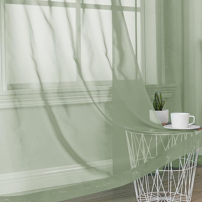 Sage Green Sheer Curtains 78 Inches Long 2 Panels - Image 5