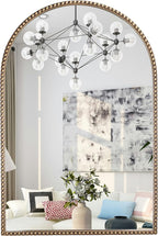 Antique Gold Arched Wall Mirror 20"x30", Ornate Beaded Metal Frame Bathroom by Wemily