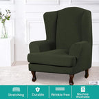 Turquoize Wingback Chair Covers 2 Piece Wing Chair Slipcover Stretch Slipcovers - Image 2