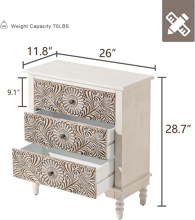 HOMPUS Nightstands Set of 2, Night Stand w Flower Pattern, Bedside Table Set of - Image 3