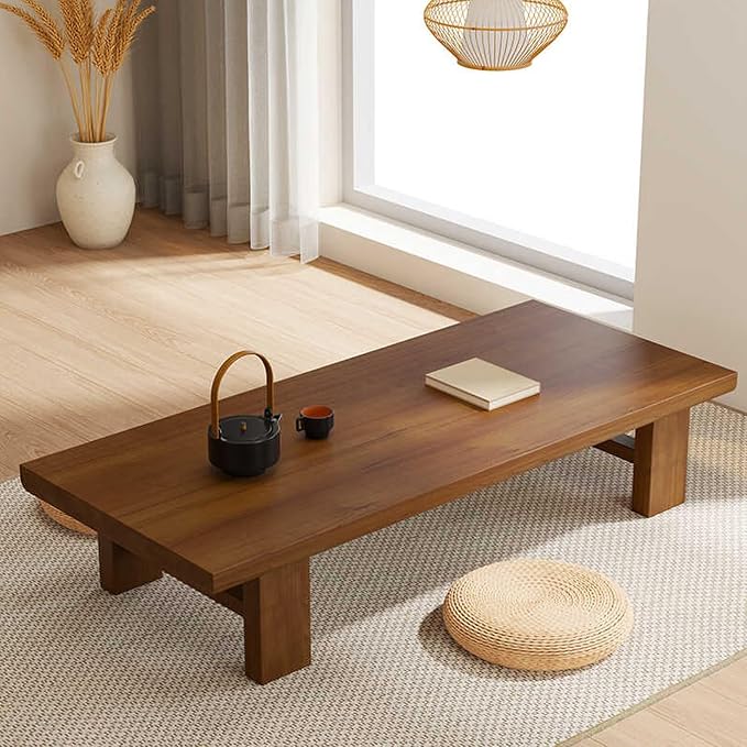Japanese Solid Wood Low Coffee Table, Extra Thick Tatami Tables by YITAYMLI