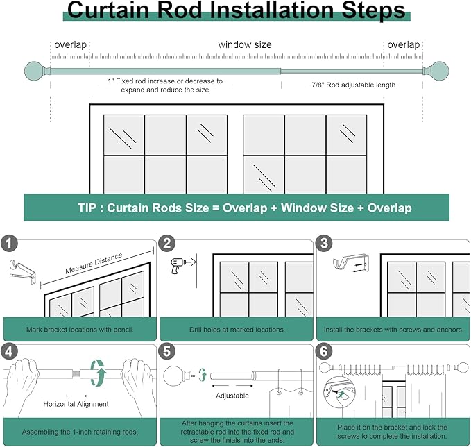 QDWIS Silver Curtain Rods for Windows 28 to 48 inch, Rustic Decorative Drapery - Image 7