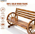 VINGLI Rustic Wooden Wheel Bench Outdoor Bench, Patio Bench Wagon Slatted Seat - Image 6
