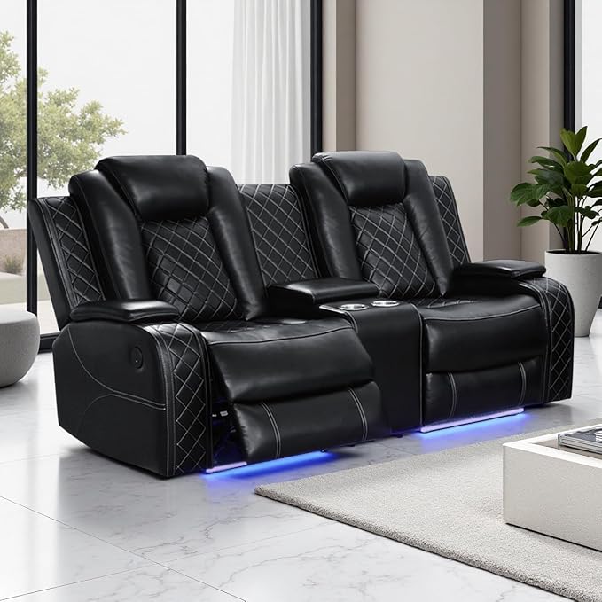 Power Recliner Loveseat, Living Room Furniture Sets, Breathing Leather by LYfurniture
