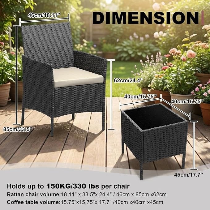 3PCS Outdoor Patio Bistro Set, PE Rattan Wicker Armchairs - Image 7