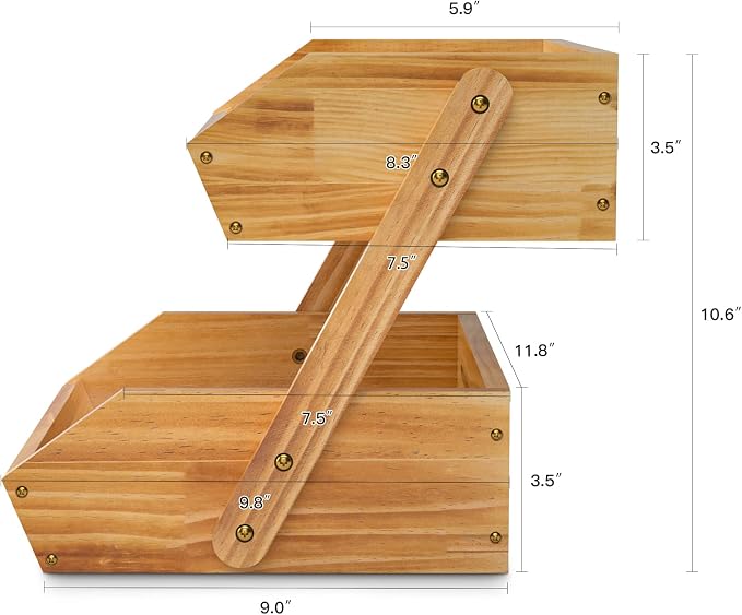 Merysen 2 Tier Wooden Fruit Basket - Image 5