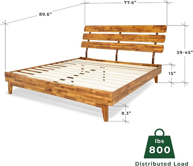 Bme Caden King Size Bed Frame and Adjustable Headboard, 15 Inch Mid Century - Image 2