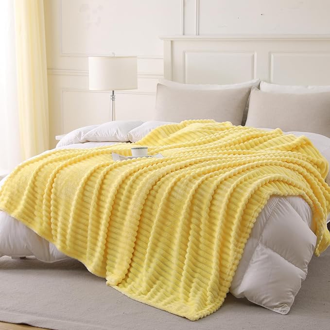 Banana Yellow Throw Blanket for Couch Sofa 60”x80” Striped Design - Image 3