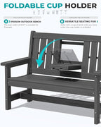 SERWALL Outdoor Bench with Cup Holder, Oversized 58" HDPE Porch Bench Suitable - Image 6