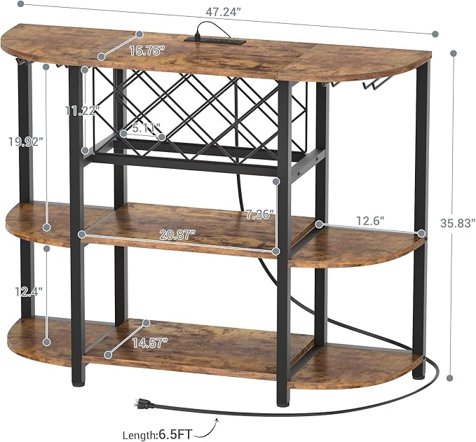 Unikito Wine Rack Table with Socket and LED Light, Floor Bar Cabinet - Image 3