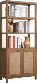 SICOTAS Bookshelf 5 Tier Book Shelf Rattan Boho 71" Tall Bookcase by SICOTAS