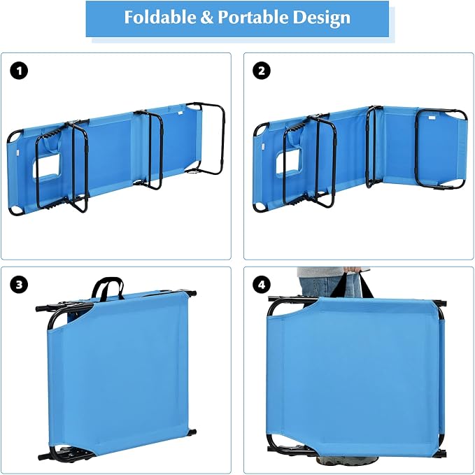 Folding Beach Lounge Chair w/ 5 Adjutable Backrest & Padded Pillow, Sunbathing - Image 6