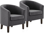 BELLEZE Living Room Chairs Set of 2, Linen Round Accent Barrel Chairs, Club Tub by BELLEZE