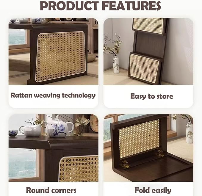 Japanese Floor Table: Large Portable Folding Coffee Table Solid Wood Japanese - Image 5
