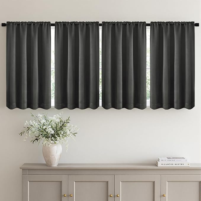 MIULEE 4 Panel Set Short Bedroom Blackout Curtains 54 Inch Long Dark Grey | by MIULEE