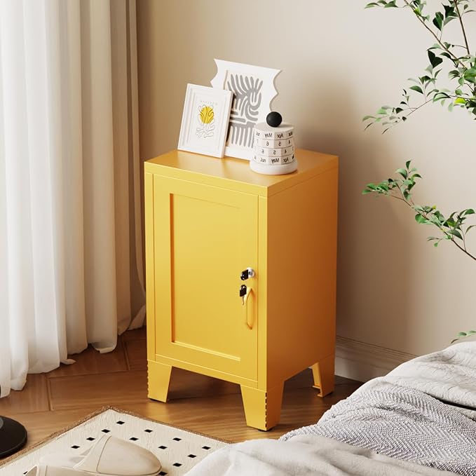 ALBAD Metal Nightstand with Lockable Cabinet, Compact Mini Locker Bedside Table - Image 2