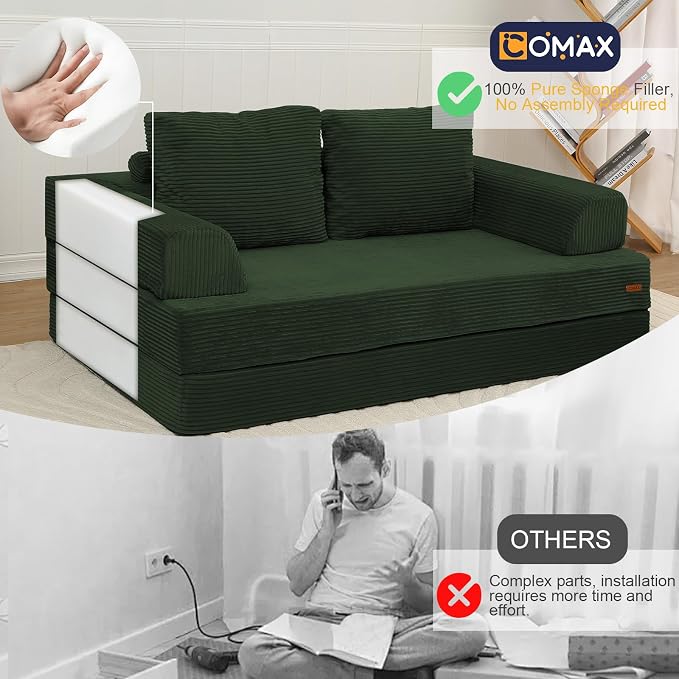 COMAX Futon Sofa Bed, Convertible Folding Sofa Bed, Boneless Couch Loveseat - Image 4