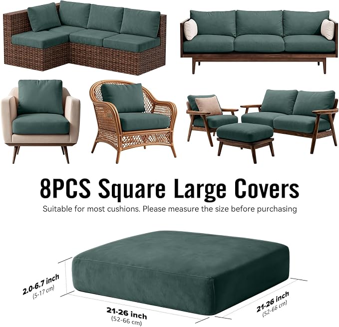 8Pcs Outdoor Cushion Covers, Stretch Patio Furniture Couch Chair Slipcovers | - Image 2