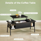 VECELO Wood Lift Top Coffee Table - Image 7