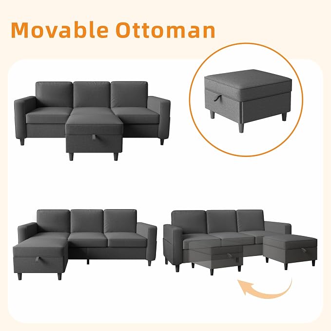 Sectional Sofa Couches for Living Room, Comfy Fabric Convertible Sectionals - Image 6