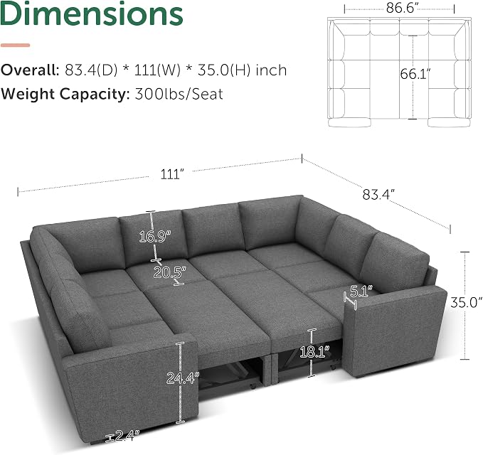 HONBAY Sleeper Sectional Couch - Image 2