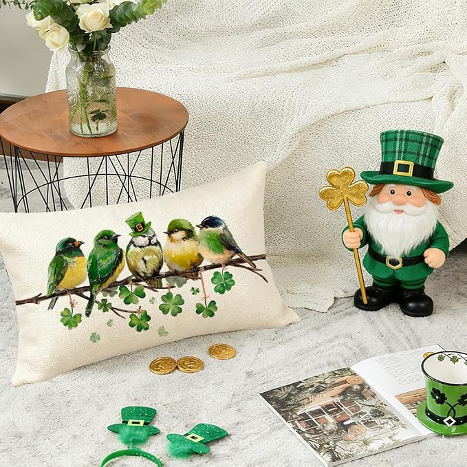 RABUSOFA St.Patricks Day Pillow Covers 12x20 Inch, Birds Shamrock St Patricks - Image 5
