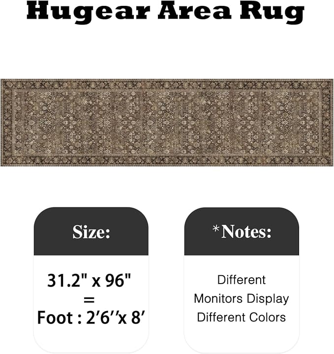 2'6''x8' Brown Vintage Floral Washable Runner Rug - Image 2
