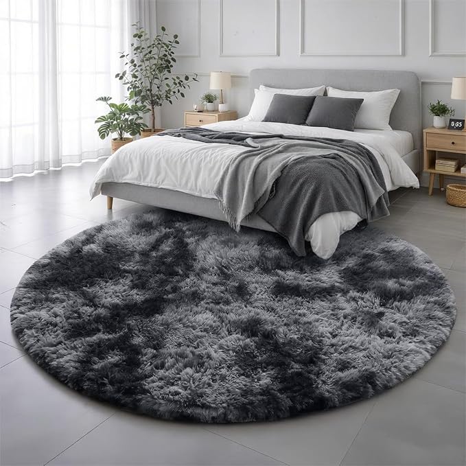 Amdrebio Tie-Dyed Dark Grey Large Round Rug 7Ft - Image 3