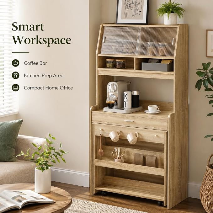 Kitchen Storage Cabinet with Hutch and Extendable Dining Table, 33.5" - Image 5