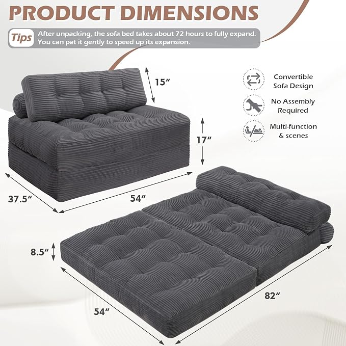 Folding Sofa Bed, Convertible Sleeper Chair - Image 2