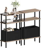 Narrow Side Table with Fabric Basket, Slim Nightstand with 3-Tier Storage Shelf by Unknown
