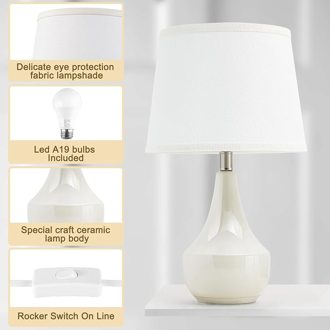 GyroVu 18" Table Lamp Set of 2, Ceramic Table Lamp Classic Beside Lamps - Image 4
