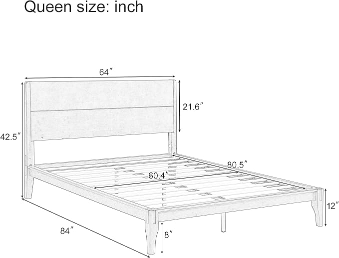 Merax Queen Size Bamboo Platform Bed, Mid-Century Modern Bed Frame - Image 2