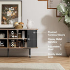55''W Black Cabinet with Storage, Media Console, Tambour TV Stand, Television - Image 6