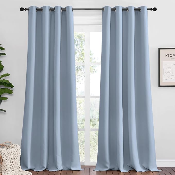 NICETOWN Vintage Blue Blackout Curtains 90 inches Length by NICETOWN