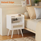 SUPERJARE Nightstand with Charging Station & Rattan-Like Decor Drawer, Rattan - Image 5