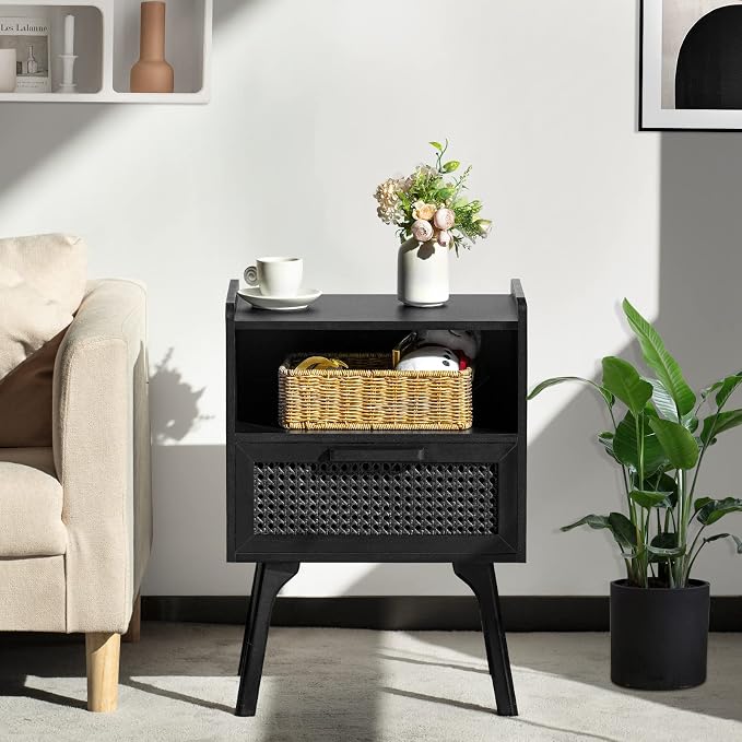 Lerliuo Rattan Nightstands Set of 2, Boho Side Table - Image 5