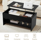 Lift Top Coffee Table with Hidden Compartment, 2 Tier Wooden Center Table with - Image 4