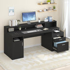 YOMILUVE Computer Desk with 3 Drawer & Storage Shelves, Home Office Desk with - Image 3