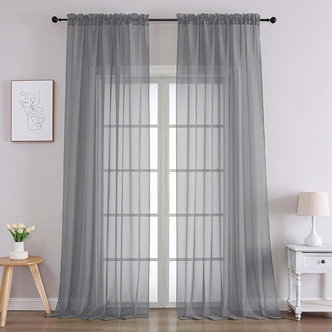 Chyhomenyc Charcoal Grey Sheer Curtains 96 Inches Long 2 Panels, Light by Chyhomenyc