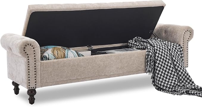 SOFTHION Storage Bench for Bedroom, Upholstered Chenille Storage Ottoman - Image 3