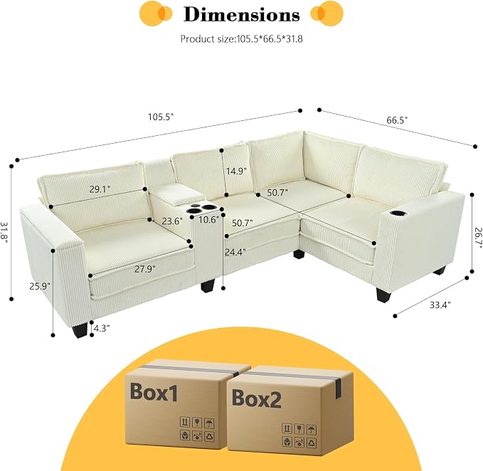 Ball & Cast 105.5" L-Shaped Sectional Sofa Bed - Image 2